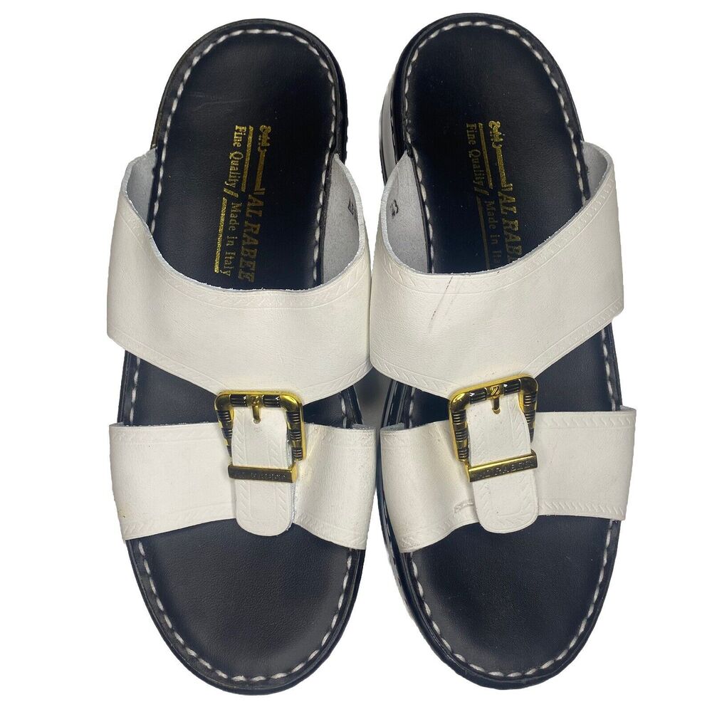 Al Rabee Italian Leather Sandals Men 10 43 Handmade Slip-On Slide Platform White
